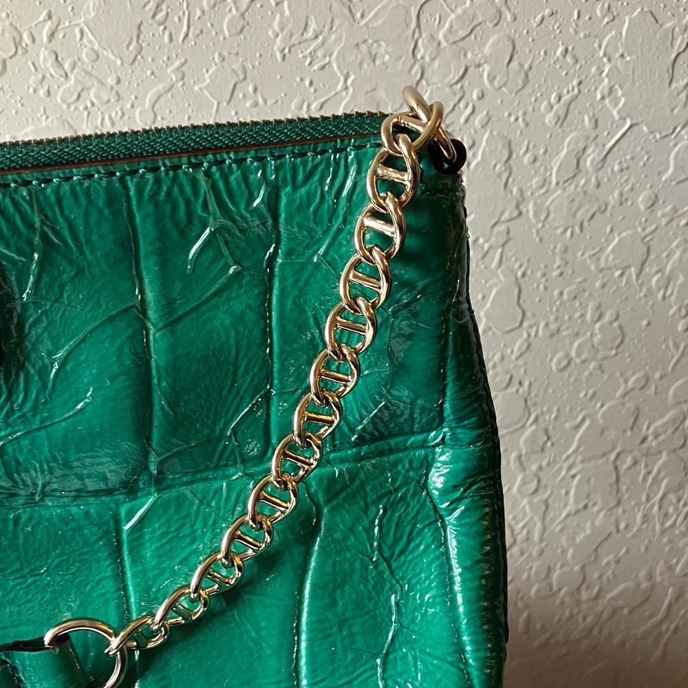 Kate Spade:Byrd Knightbridhed Croc Embossed Emerald Green Shoulder Bag-Gold Tone - Picture 5 of 15